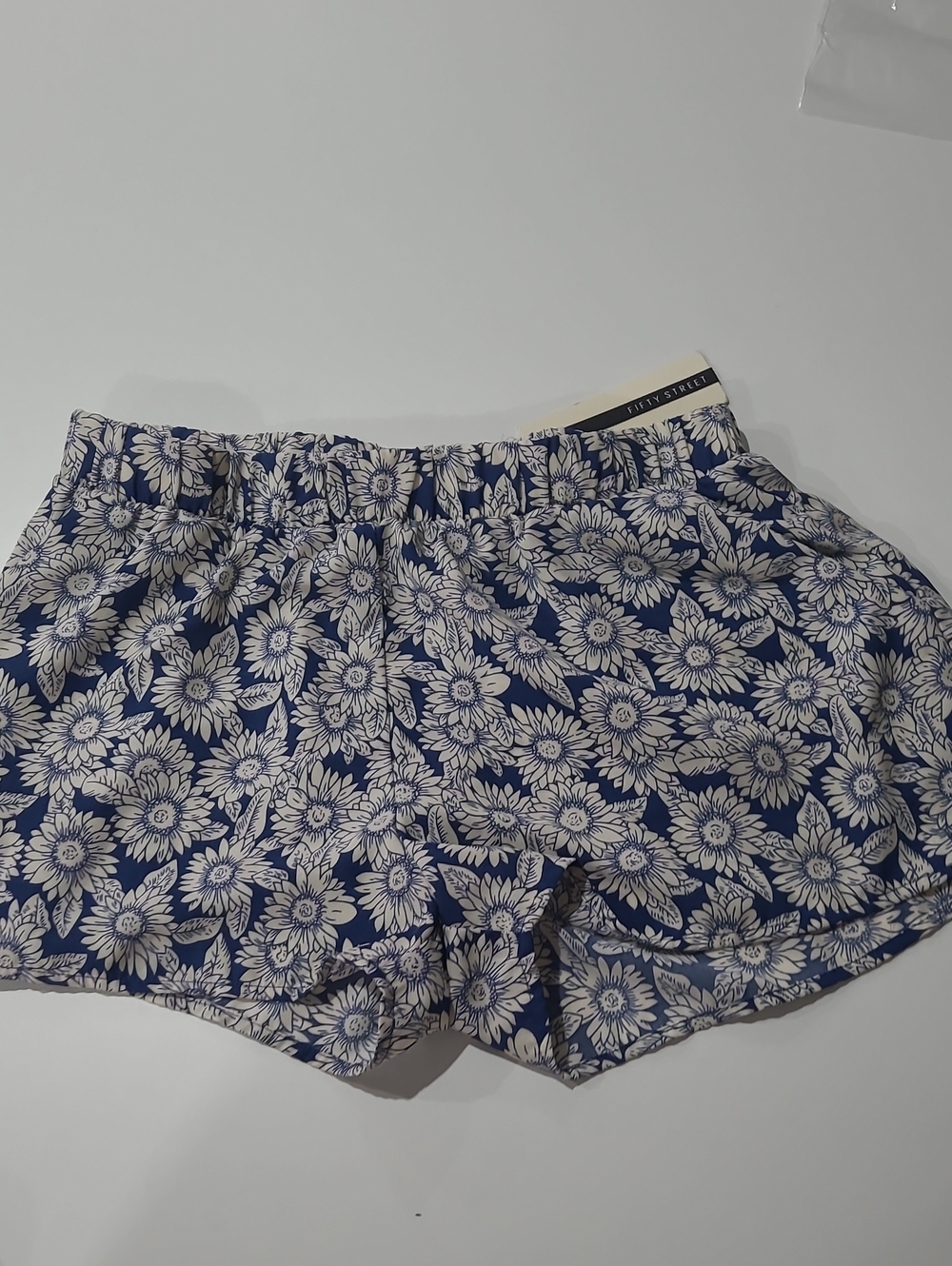 High-Waist Navy Floral Pull-On Shorts